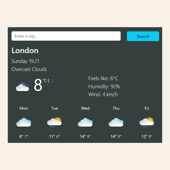 Preview of React.js weather app